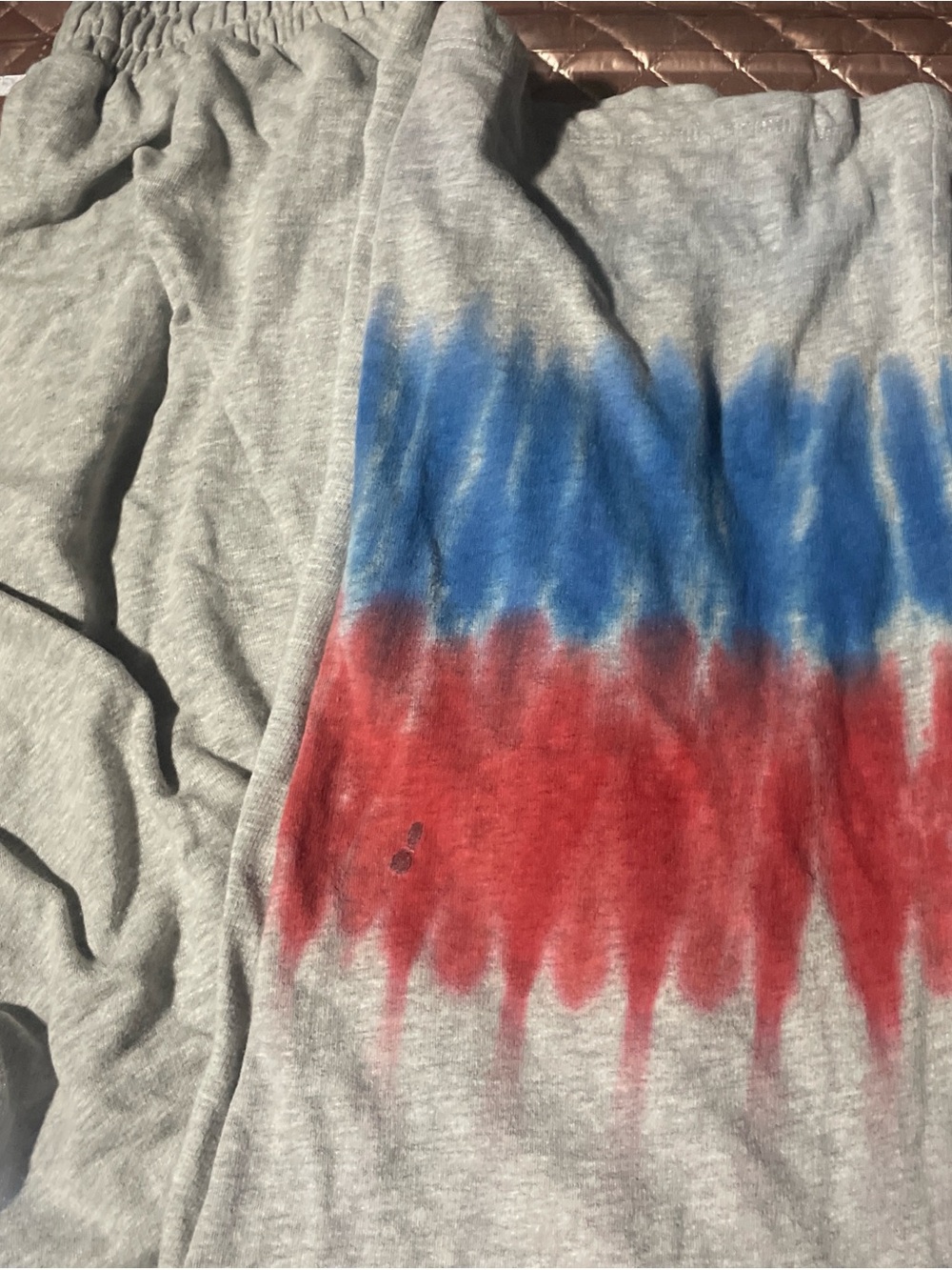 Gray Sweatshirt with Blue and Red Tie-Dye Detail